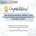 Akreditasi “UNGGUL” Program Studi Sains dan Teknologi Farmasi (STF) dan Doktor Farmasi Sekolah Farmasi ITB